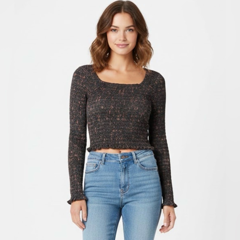 Stylish Black and Brown Textured Rushed Crop Top | NORDSTROM RACK